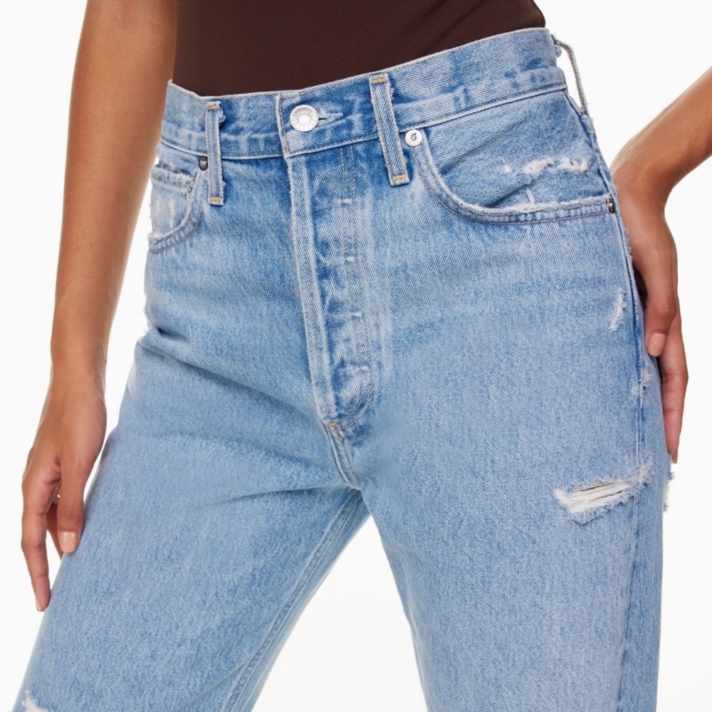 Agolde Cropped Faded Blue Mid Waisted Straight Jeans